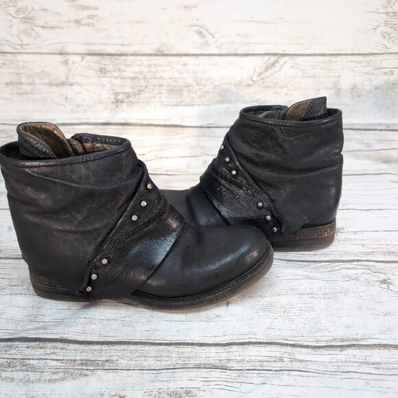 A.S.98 Black Leather Biker Moto Boots Zipper Women Size 39 - Picture 5 of 7
